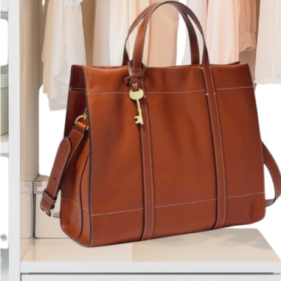 Fossil Carmen Brown Leather Tote Bag - Picture 1 of 12
